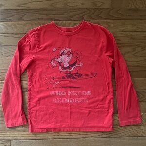 GAP KIDS Red Long sleeved tee shirt Santa who needs reindeer size large VGUC